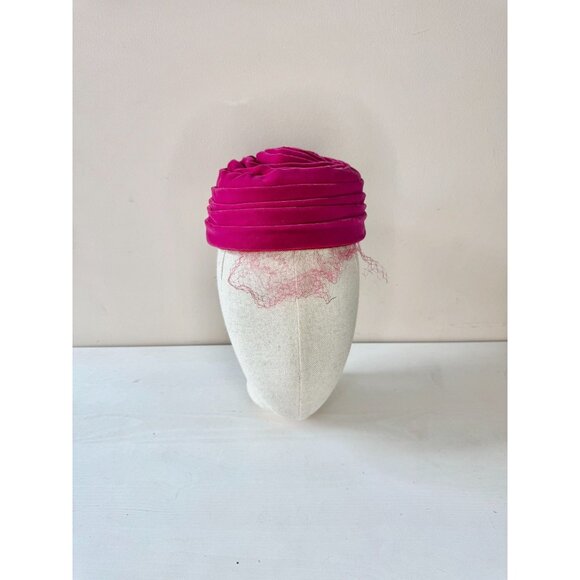 Vintage FRENCH ROOM Fuchsia Pink Velvet Pleated Bow Turban Juliet Hat - Picture 3 of 16
